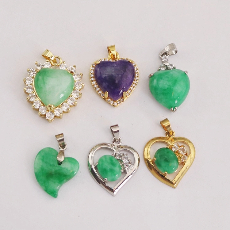 Dainty Assorted Green Purple Jade Heart  Pendant for Unisex