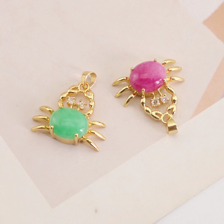 Jade Jewelry Gold Plated Crab Shape Charms Pendant with Colored Gemstone for Jewelry Craft