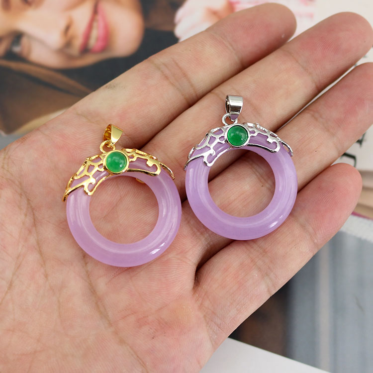 Genuine Purple Circle Jade Donut Disc Pendant for Gift Anniversary