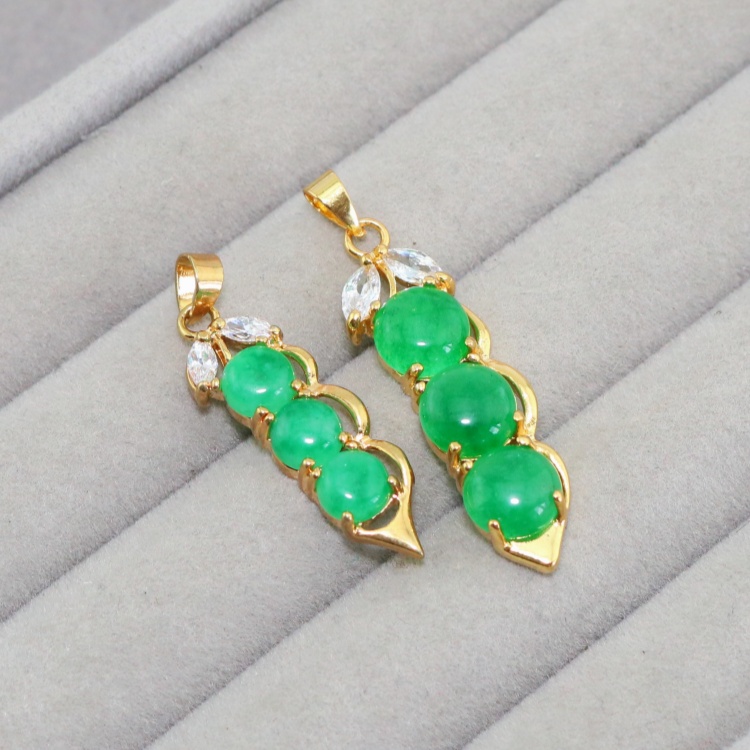 18K Gold Plated Brass Jade Pea Pod Pendant: Elegant Lucky Charm for Daily Wear (Unisex)