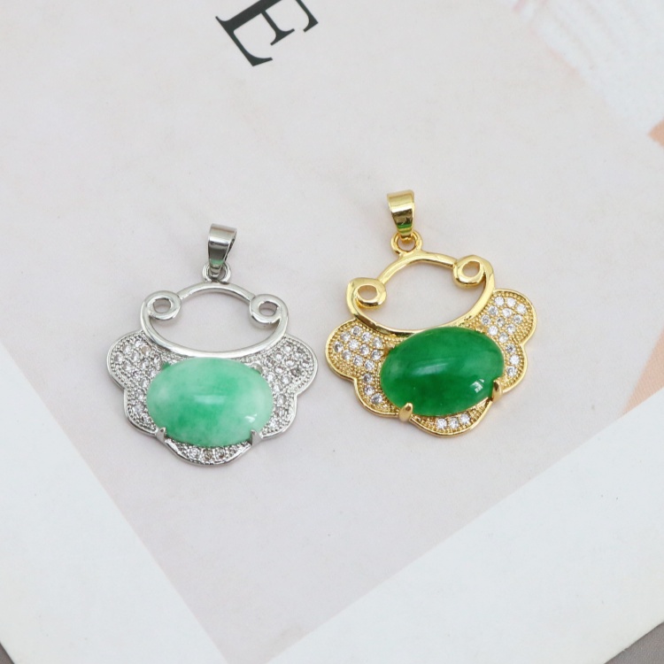 Chinese Inspired Green Jade Peace Lock Pendant Good Fortune Charm for Necklace & Bracelet Crafting