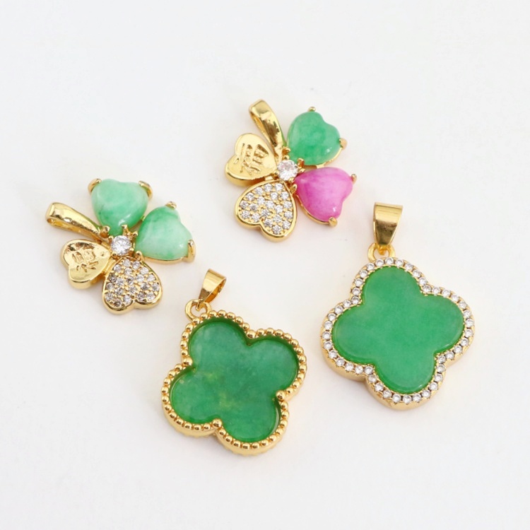Authentic Natural Jade Stone 4-Petal Lucky Clovers Pendant Ideal Anniversary Birthday Gift Charm