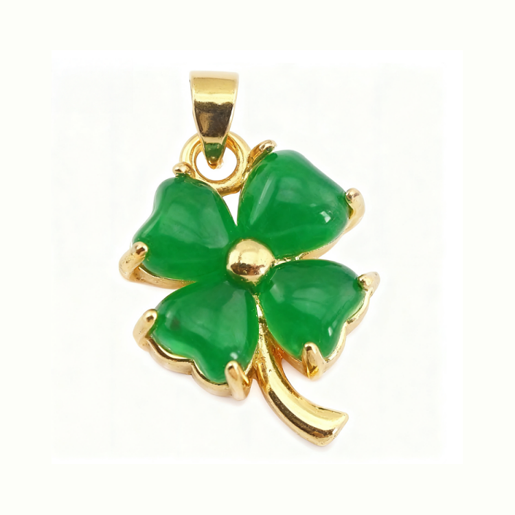 Good Luck Green Jade Four - Leaf Floret Pendant, Natural Gemstone Charm