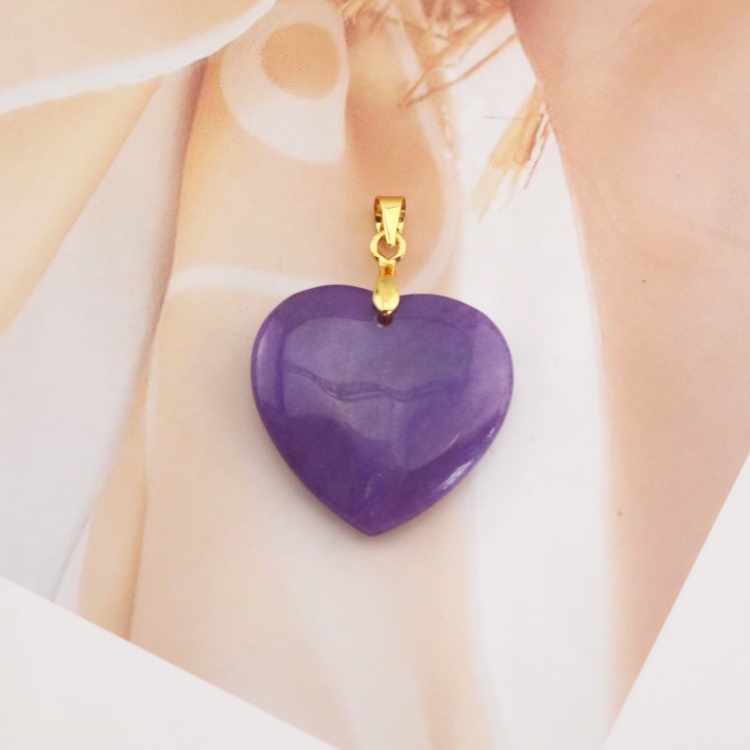 Romantic 18K Gold Plated Purple Jade Heart Pendant Lavender Charm for Jewelry Making and Gifting