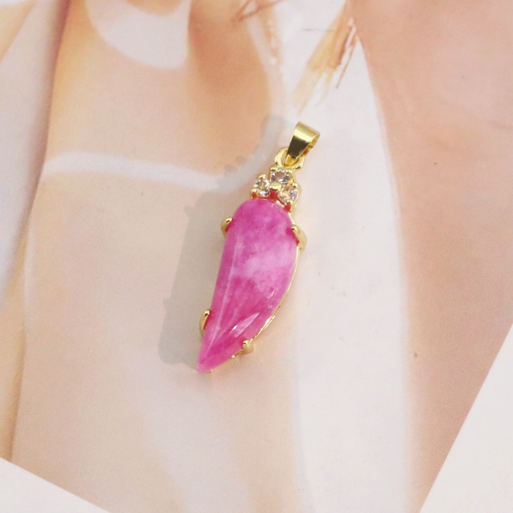 18K Gold Plated Pink Pepper Jade Pendant with Zircon Accents Elegant Charm Jewelry for Wholesale