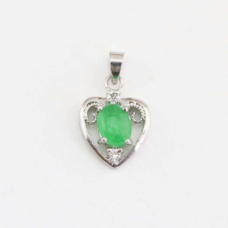 Romantic Natural Heart Jade Stone Pendant Silver Plated Brass Jewelry for Unisex Gift