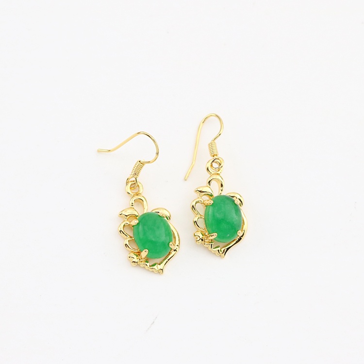 Geometric Gold Plated Oval Green Jade Dangle Hook Earrings, Ornate Gold Design Jadeite Women Ear Pieces