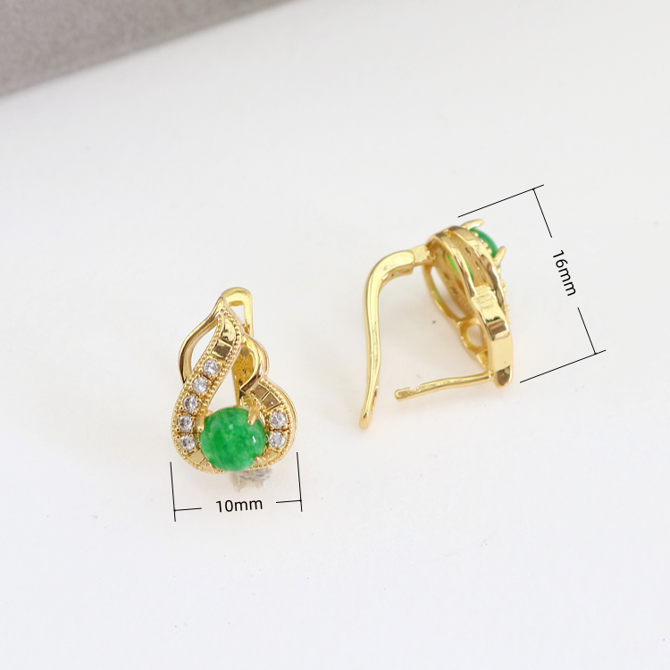 Fashion Accessories Teardrop 18K Gold Plated Brass CZ Diamond Micro Pave Round Jade Stud Earrings Jewelry Wholesale